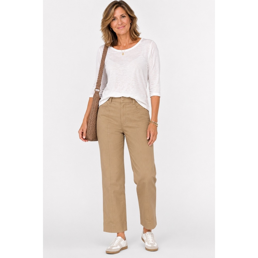 Vince wide Leg Chino Pants 12 Tan Cotton Seam Detail Minimalist Quiet Luxury